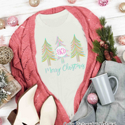 Monogrammed Pastel Merry Christmas Trees Tee