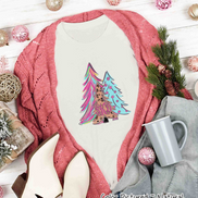 Monogrammed Watercolor Leopard Print Christmas Tree Trio Tee