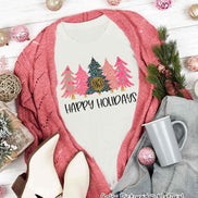 Monogrammed Blue Leopard and Pink Christmas Trees Tee