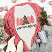 Monogrammed Leopard and Pink Christmas Trees Tee