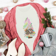 Monogrammed Watercolor Pastel Christmas Tree Tee
