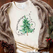 Watercolor Merry & Bright Christmas Tree Tee