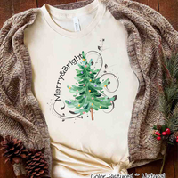 Watercolor Merry & Bright Christmas Tree Tee