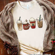 Monogrammed Set of Christmas Coffee Latte Drinks Tee