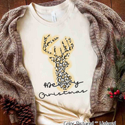 Leopard Print Reindeer Merry Christmas Tee