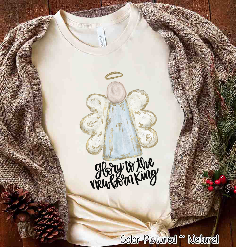 Glory to the New Born King Angel Christmas Tee