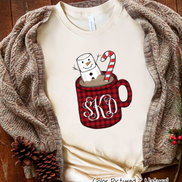 Monogrammed Buffalo Plaid Snowman Mug Christmas Tee