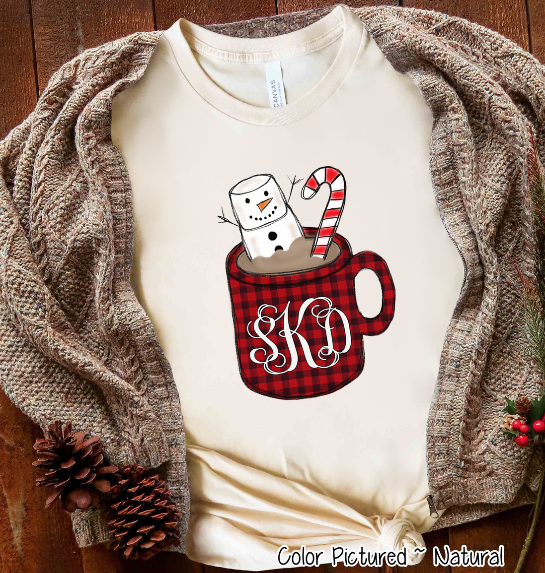 Monogrammed Buffalo Plaid Snowman Mug Christmas Tee