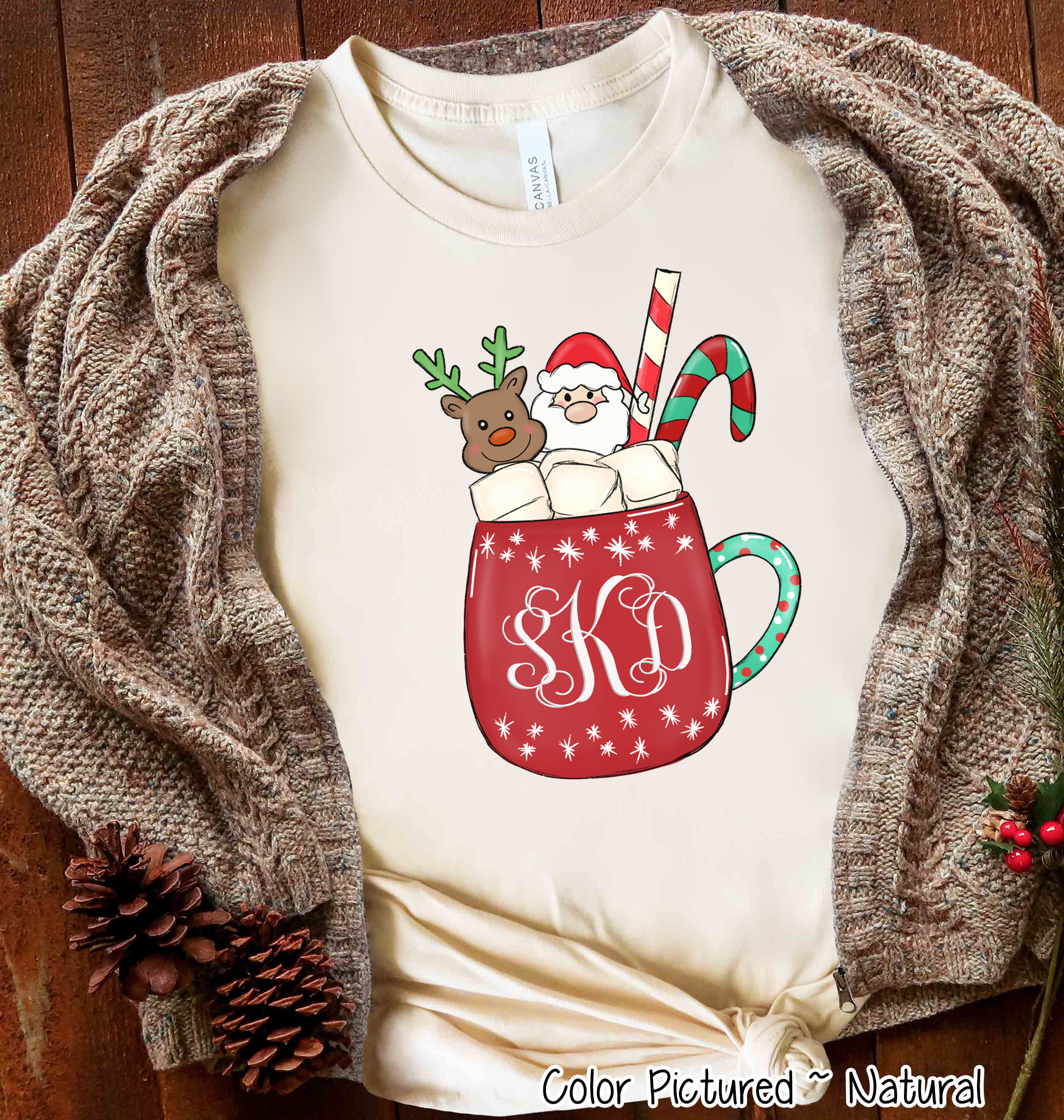 Monogrammed Buffalo Plaid Cristmas Mug Tee