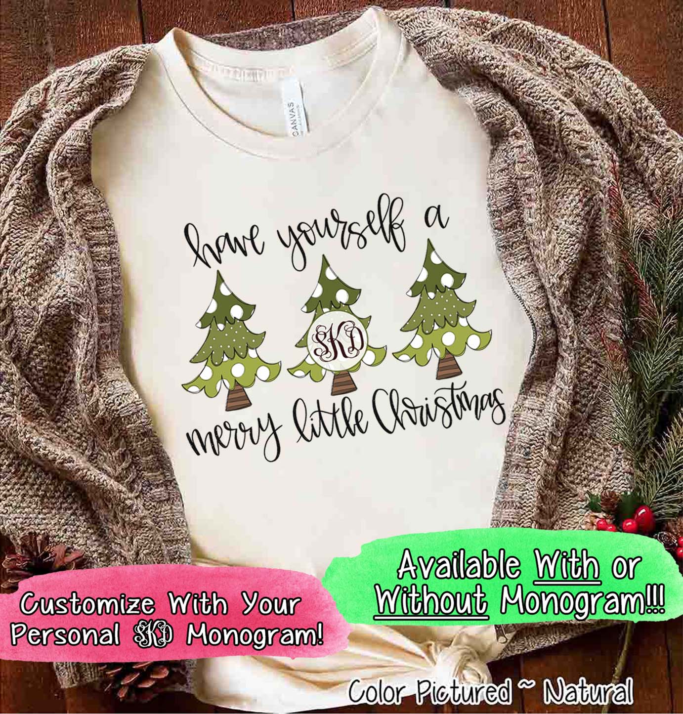 Monogrammed Have Yourself A Merry Little Christmas Tree Tee