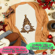 Monogrammed Leopard Print Christmas Tee