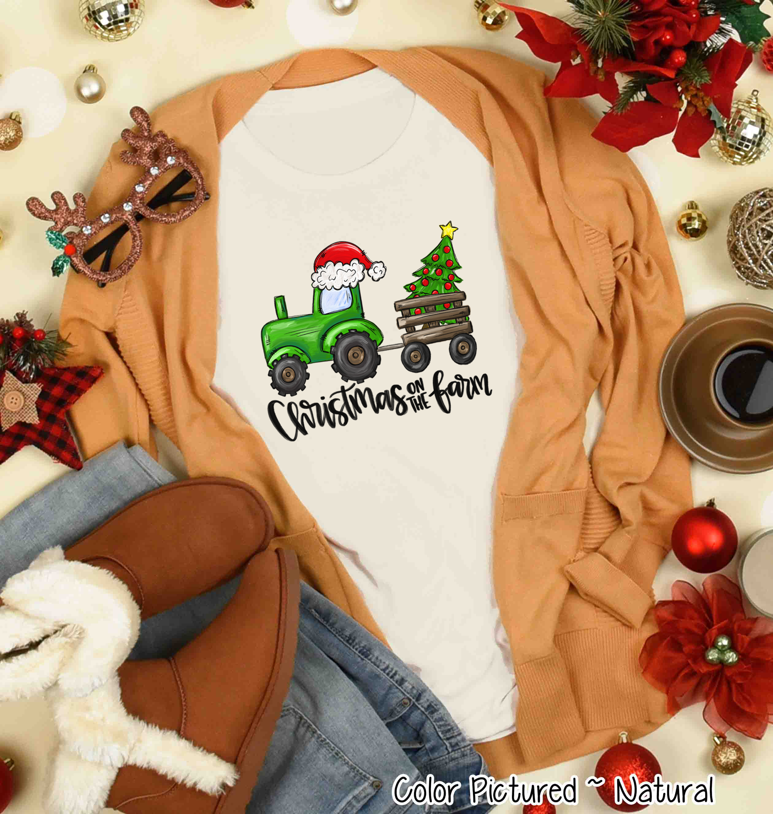 Christmas on the Farm Tractor Christmas Raglan Tee