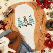 Monogrammed Leopard Print & Blue Christmas Tree Tee