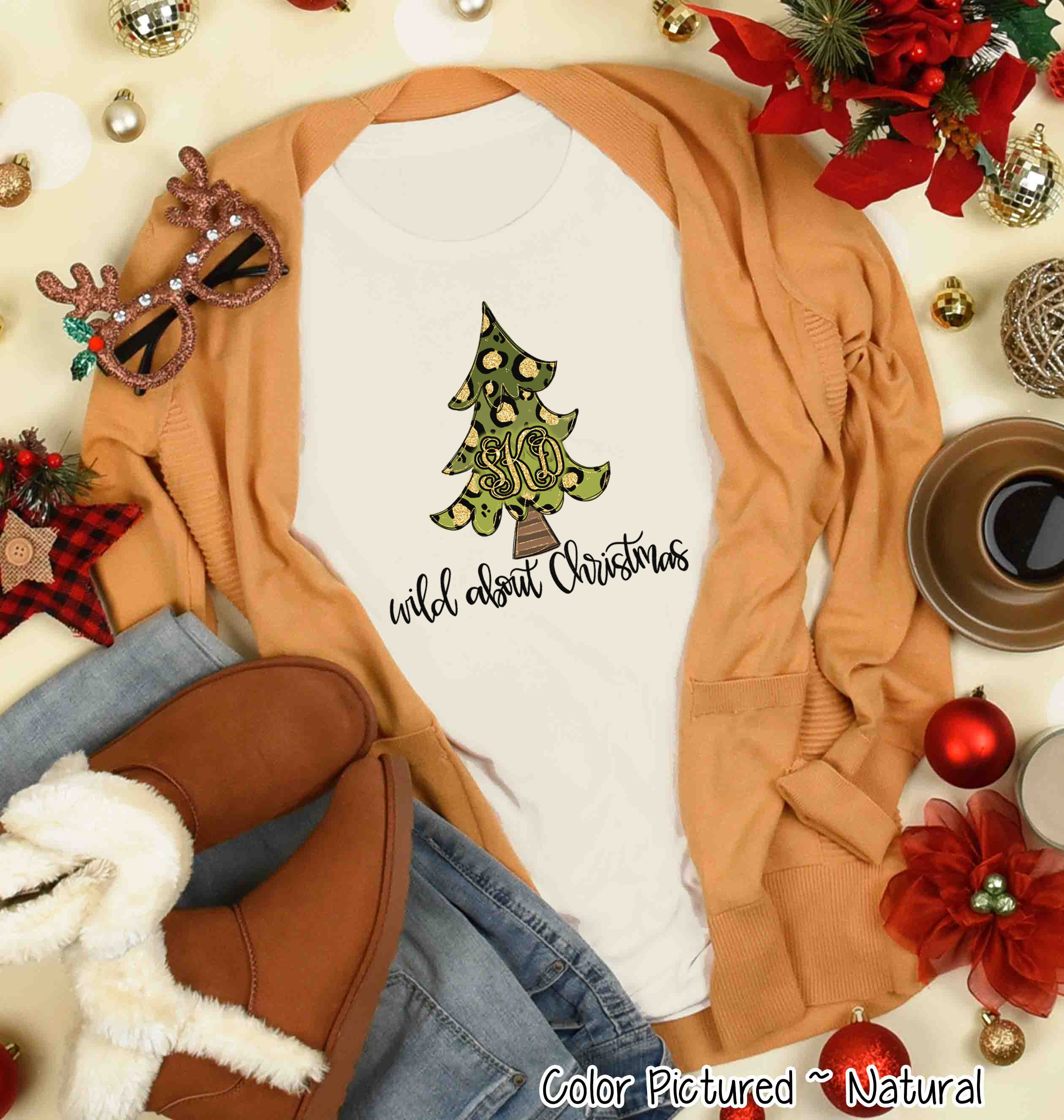 Monogrammed Wild About Christmas Tree Tee