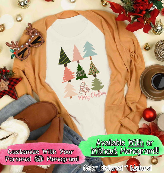 Monogrammed Merry Christmas Multi Tree Tee
