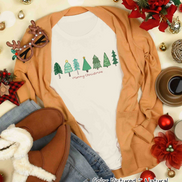 Watercolor Merry Christmas Row of Tree Tee