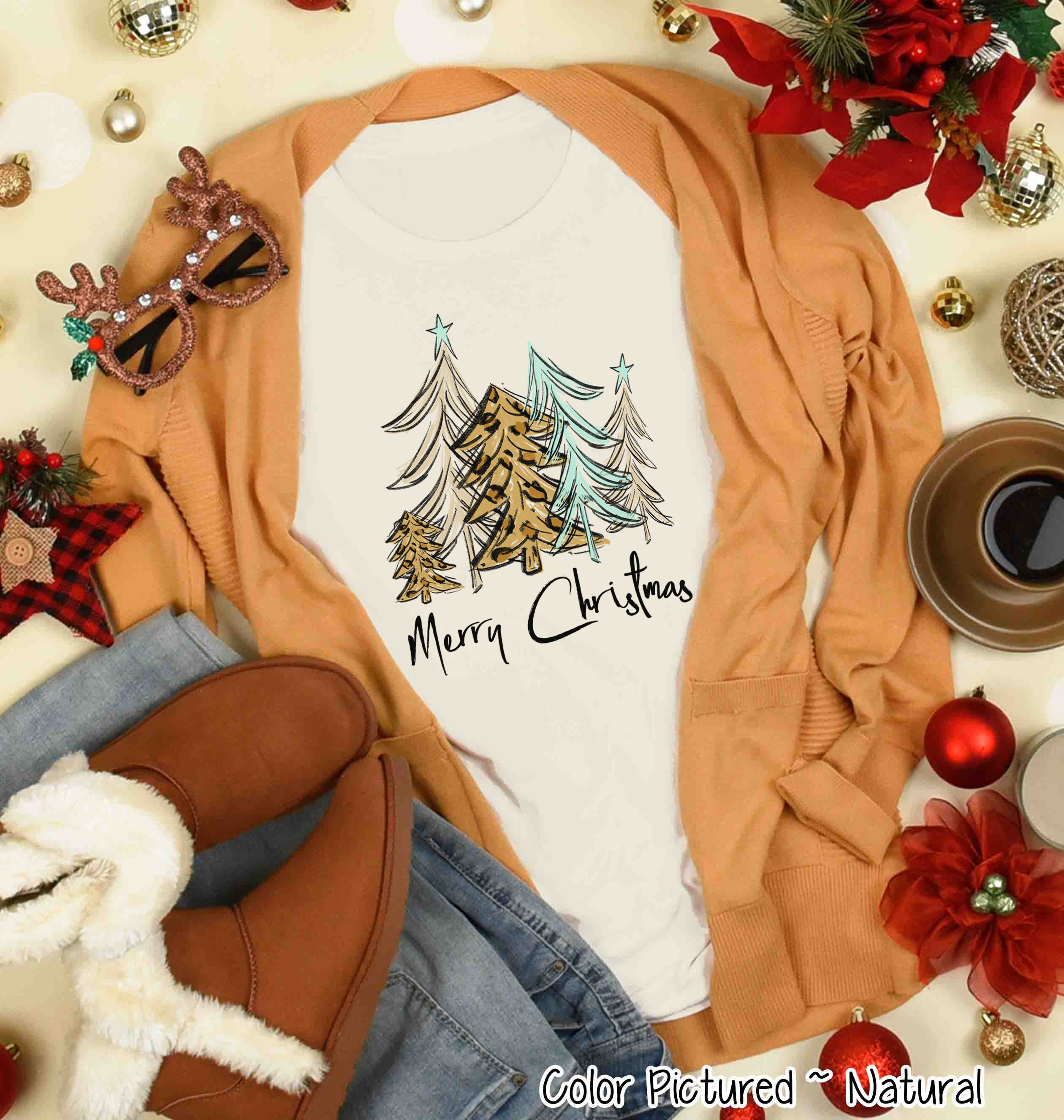 Watercolor Merry Christmas Tree Christmas Tee