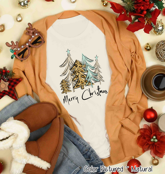 Watercolor Merry Christmas Tree Christmas Tee