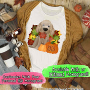Golden Doodle Dog Fall Pumpkin Monogram Tee