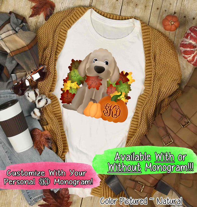 Golden Doodle Dog Fall Pumpkin Monogram Tee