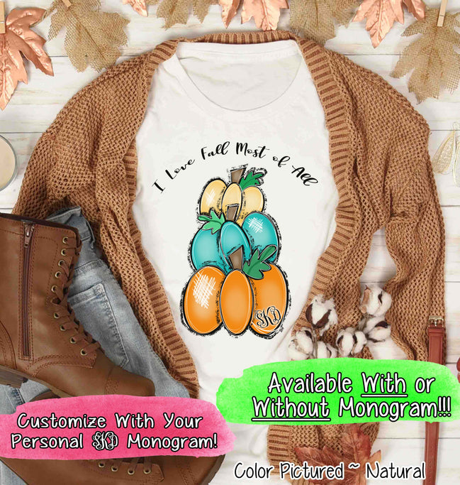 I Love Fall Stack of Monogram Pumpkins Tee