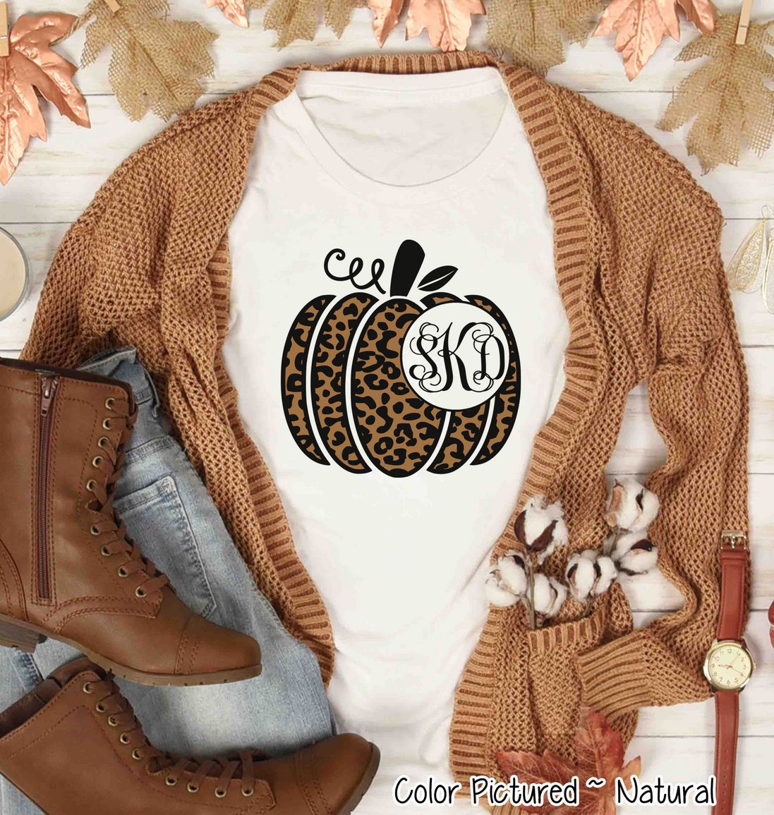 Leopard Pumpkin Monogram Tee