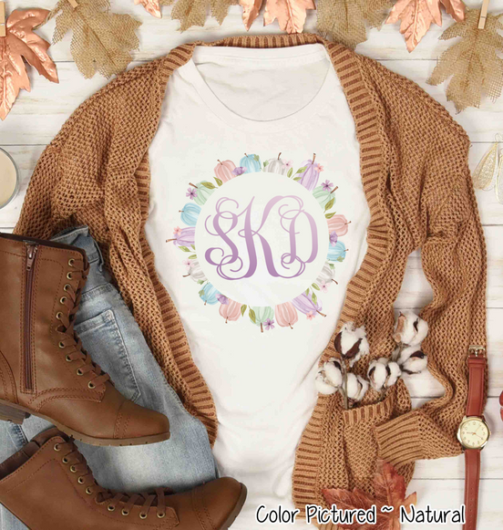 Monogram Pastel Pumkin Wreath Tee