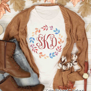 Monogram Watercolor Fall Leaf Wreath Tee