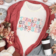 Retro Thankful Grateful Blessed Thanksgiving Fall Raglan Tee