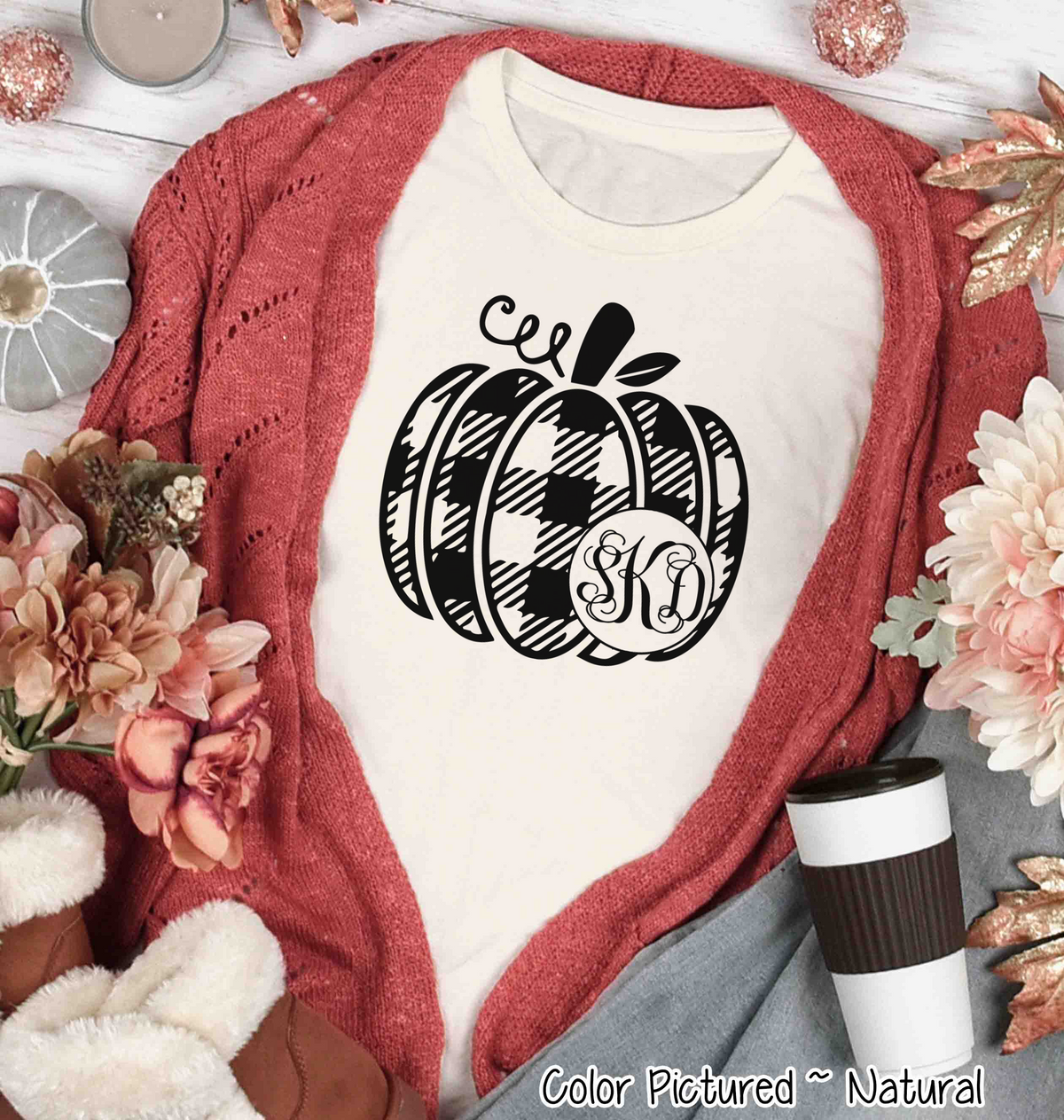 Black Plaid Monogram Pumpkin Tee