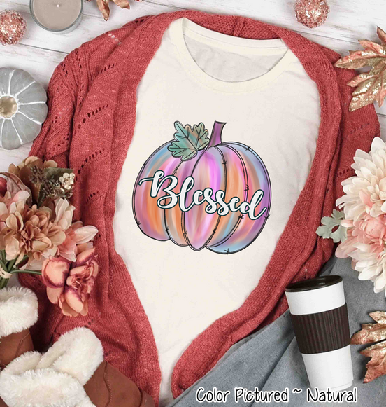 Pink Watercolor Blessed Pumpkin Tee