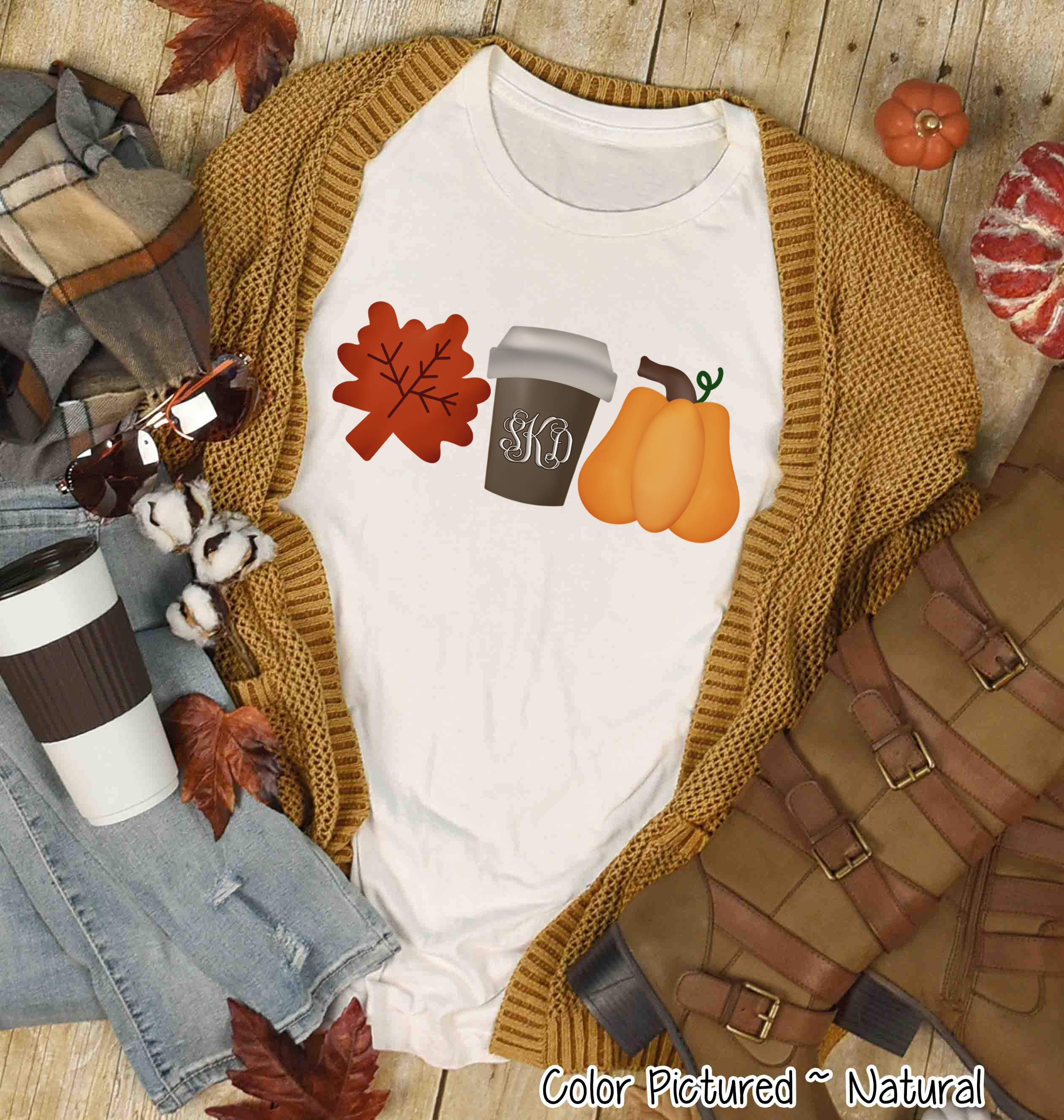 Leaf's, Latte's, & Pumpkin's Monogram Tee
