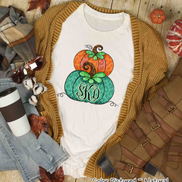 Orange & Green Leopard Stacked Pumpkin Monogram Tee