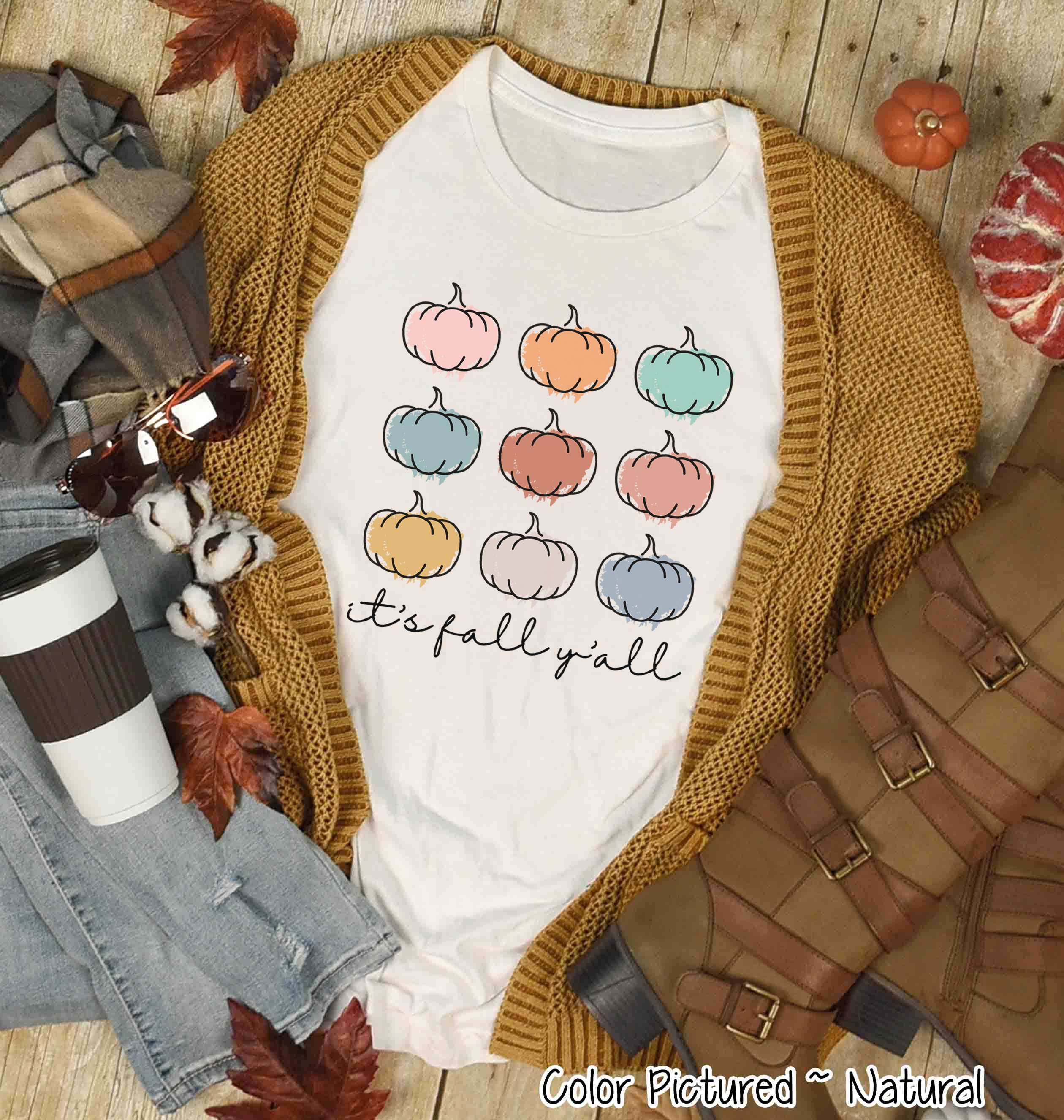 It's Fall Y'all Watercolor Pumpkins Fall Tee
