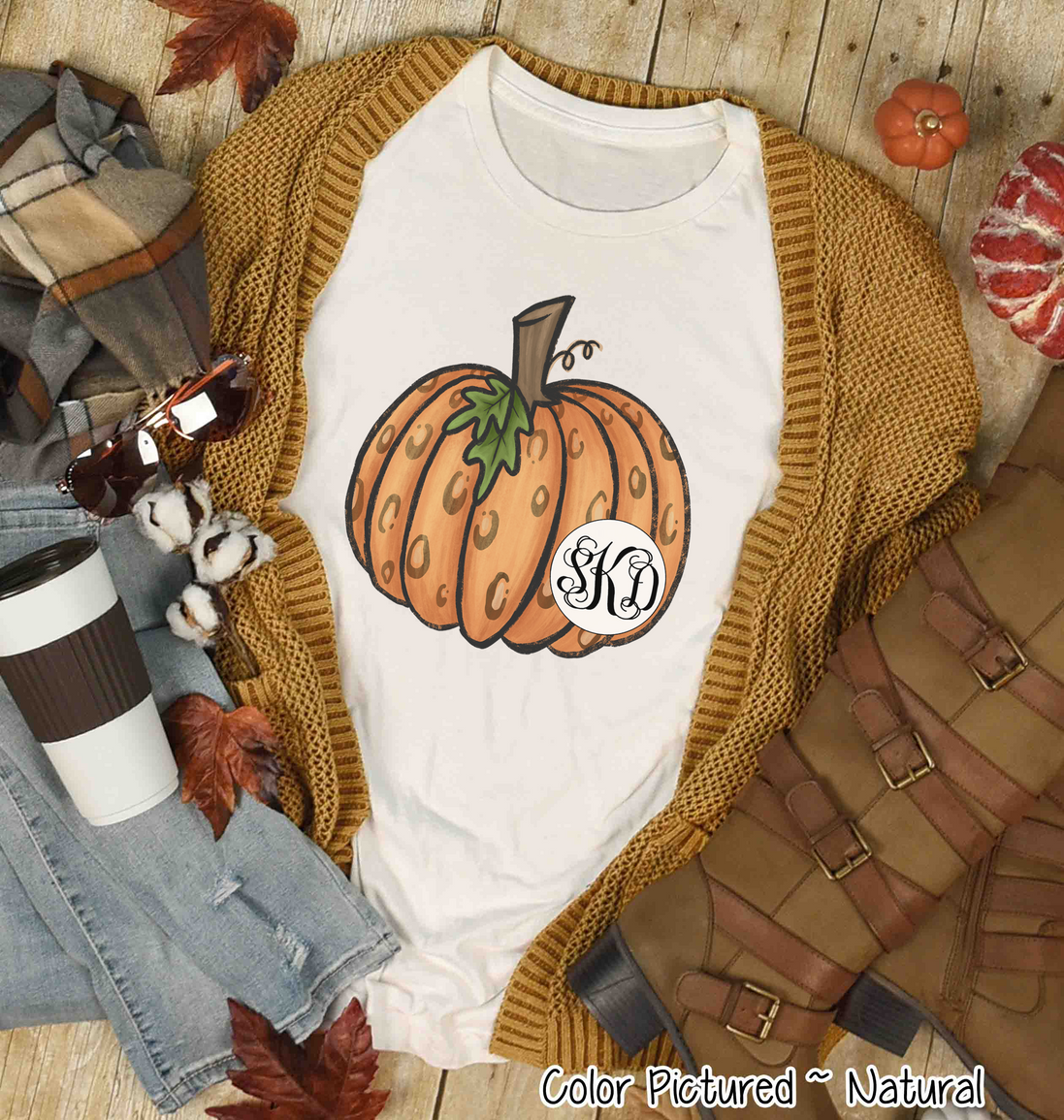 Orange Leopard Pumpkin Monogram Tee
