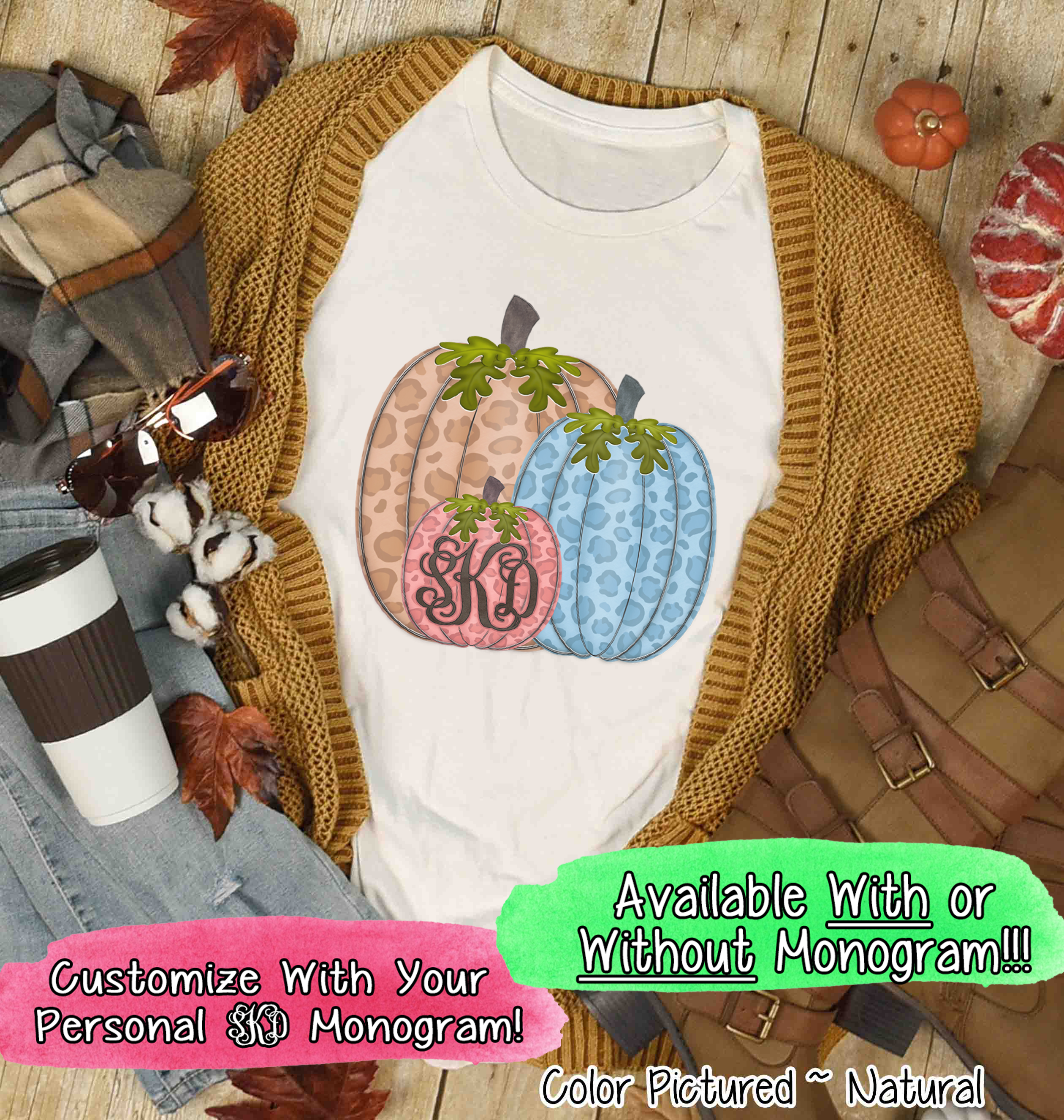 Monogram Leopard Pumpkin Trio Fall Tee