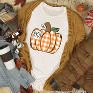 Orange Plaid Country Pumpkin Monogram Tee
