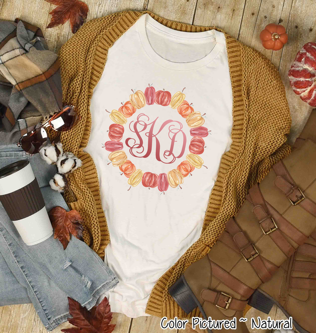 Fall Pumpkin Monogram Wreath Tee