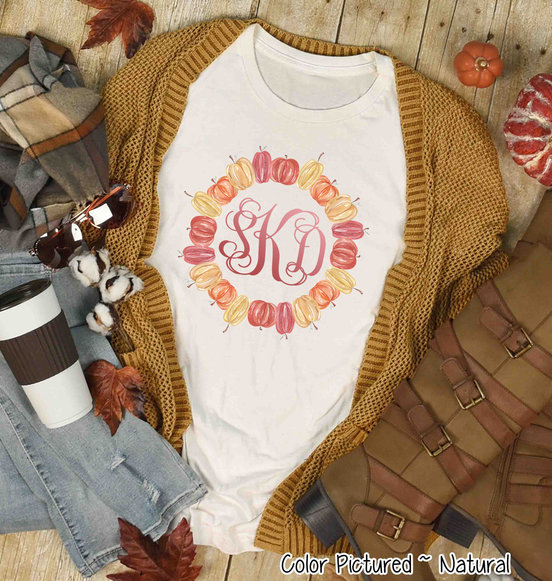 Fall Pumpkin Monogram Wreath Tee