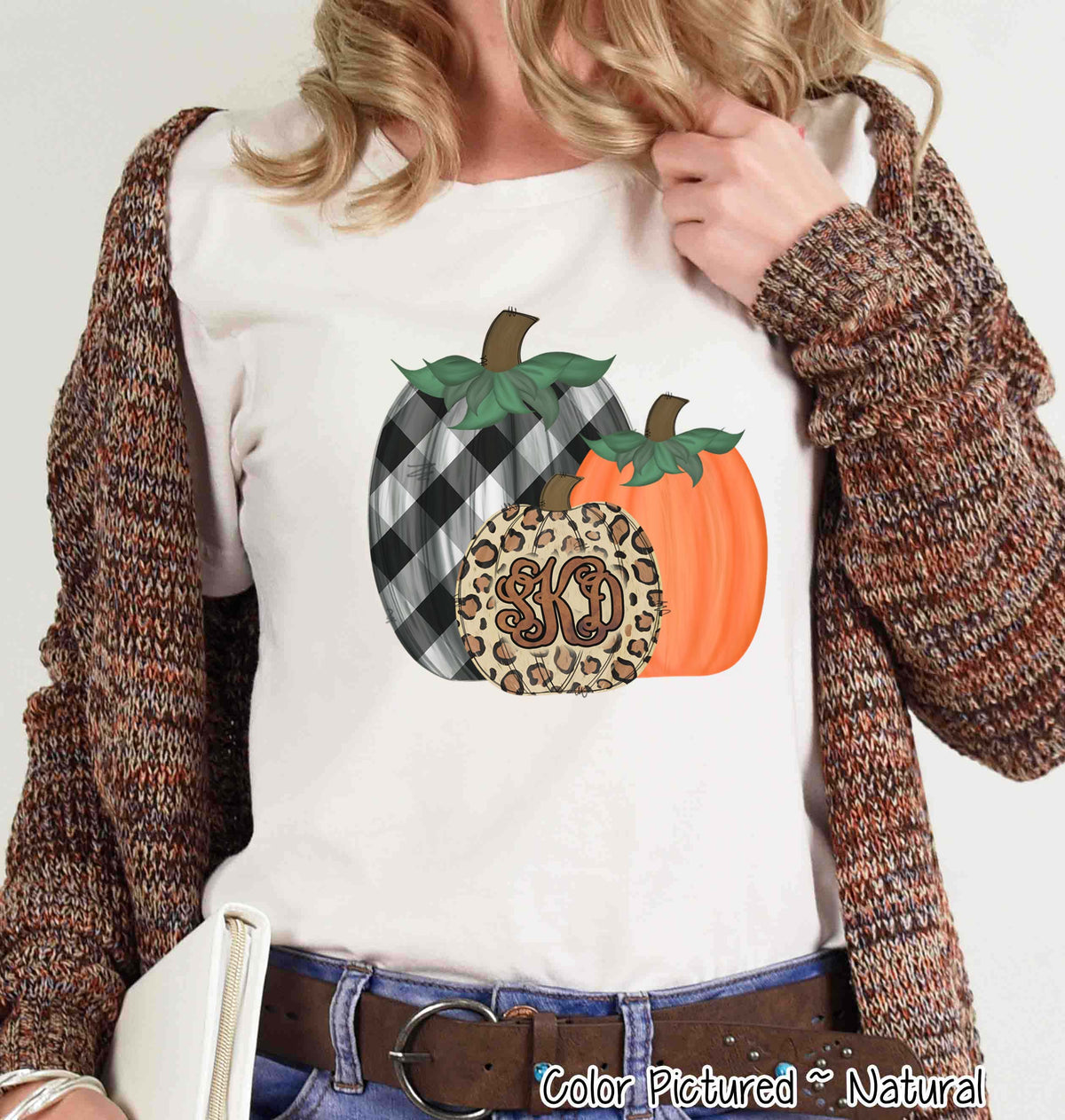 Monogram Plaid Leopard Pumpkin Trio Fall Tee