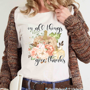 In All Things Give Thanks Pink Floral Pumpkin Tee