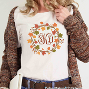 Fall Leaves Monogram Wreath Tee