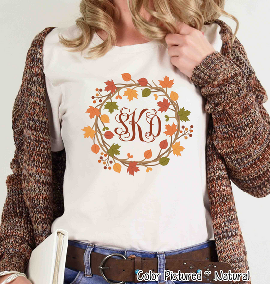 Fall Leaves Monogram Wreath Tee