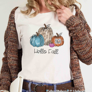 Hello Fall Watercolor Leopard Pumpkins Monogram Tee