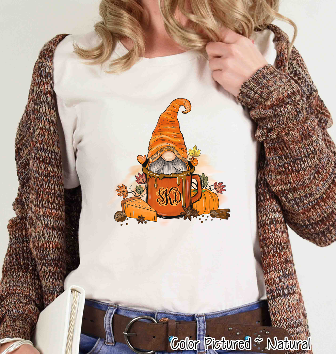 Monogram Gnome Pumpkin Spice Coffee Fall Tee