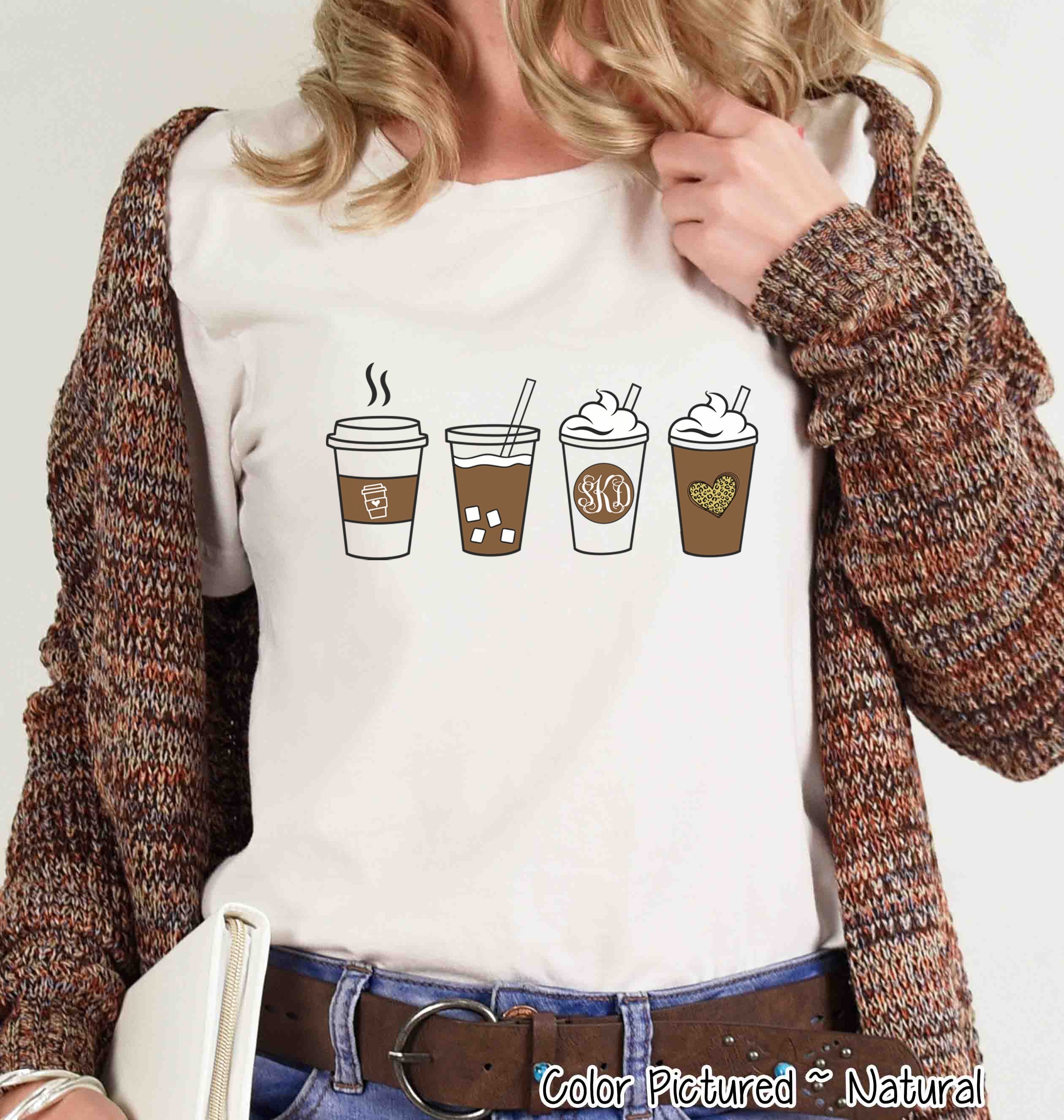 Fall Latte Drink Monogram Tee