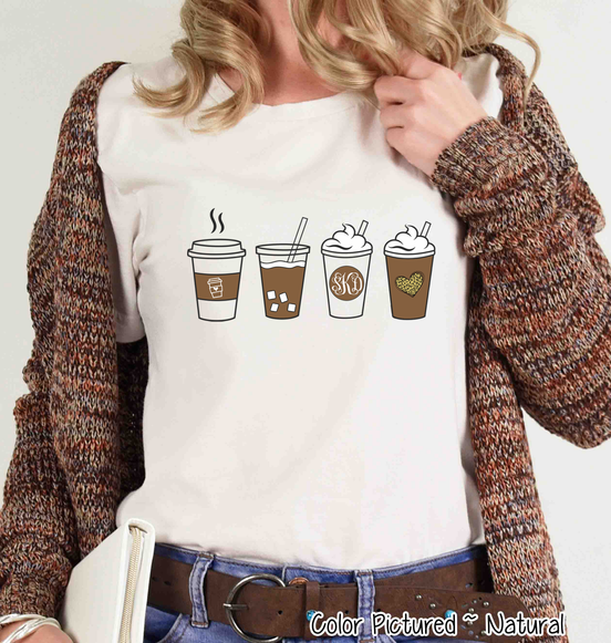 Fall Latte Drink Monogram Tee