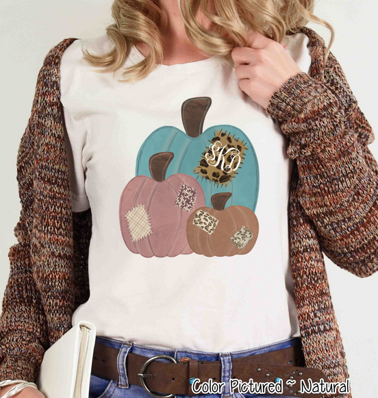 Patchwork Fall Pumpkin Trio Monogram Tee