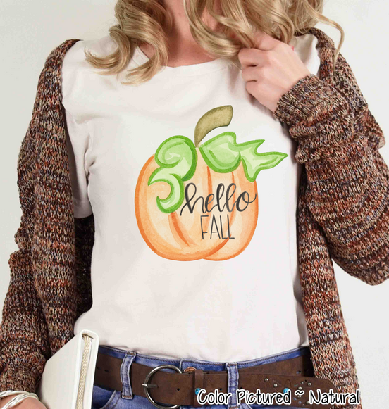 Hello Fall Watercolor Pumpkin Tee