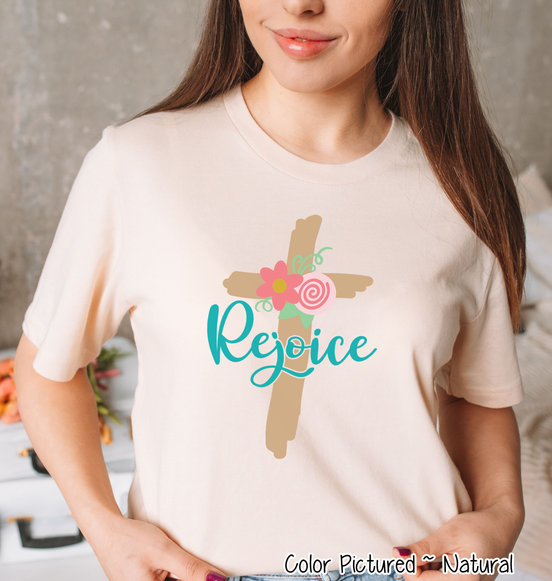 Rejoice Floral Cross Easter Tee